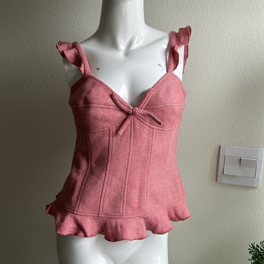 NWOT MODA INTERNATIONAL PINK WOOL CORSET SHIRT TOP SIZE XS